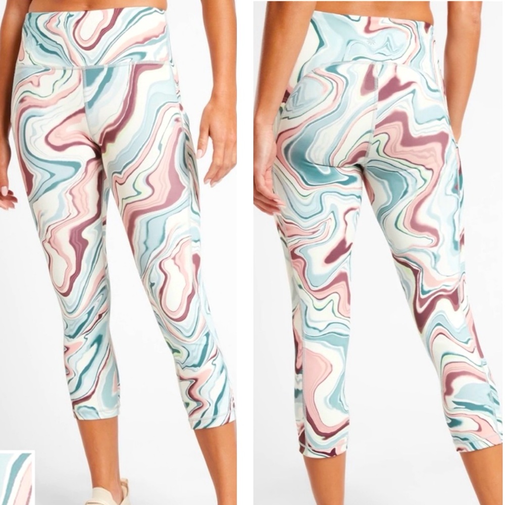 Athleta NEW Ultimate Stash Pocket Printed Capri Athletic Stretch Marbled Size XS